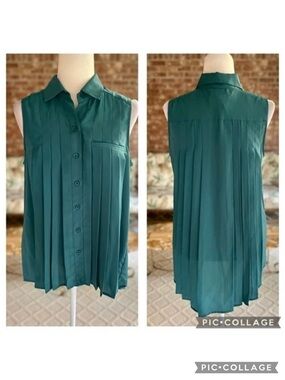 BCBGeneration Teal Pleated High Low Sleeveless Top NWT S Quiet Luxury